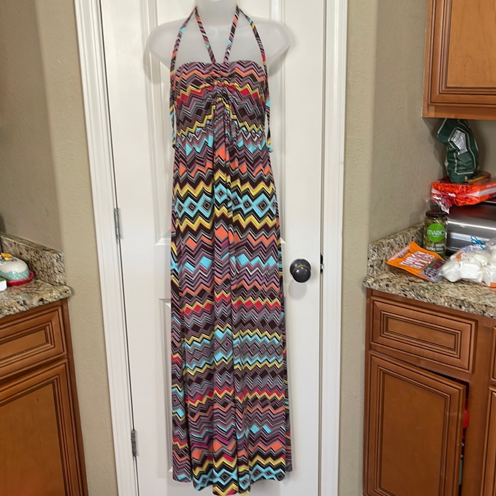Orange brown turquoise yellow maxi dress size L
